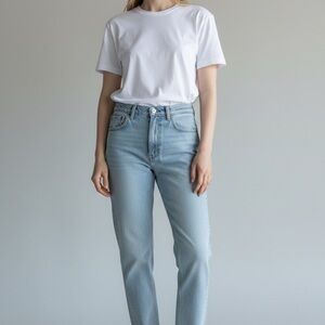 ZARA High Rise Straight Leg Jeans Light Wash Vintage Fade Size 4 Mom Jean